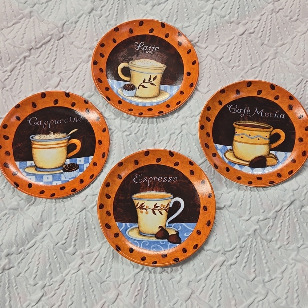 Set of Four Coffee-Themed Decorative Saucers